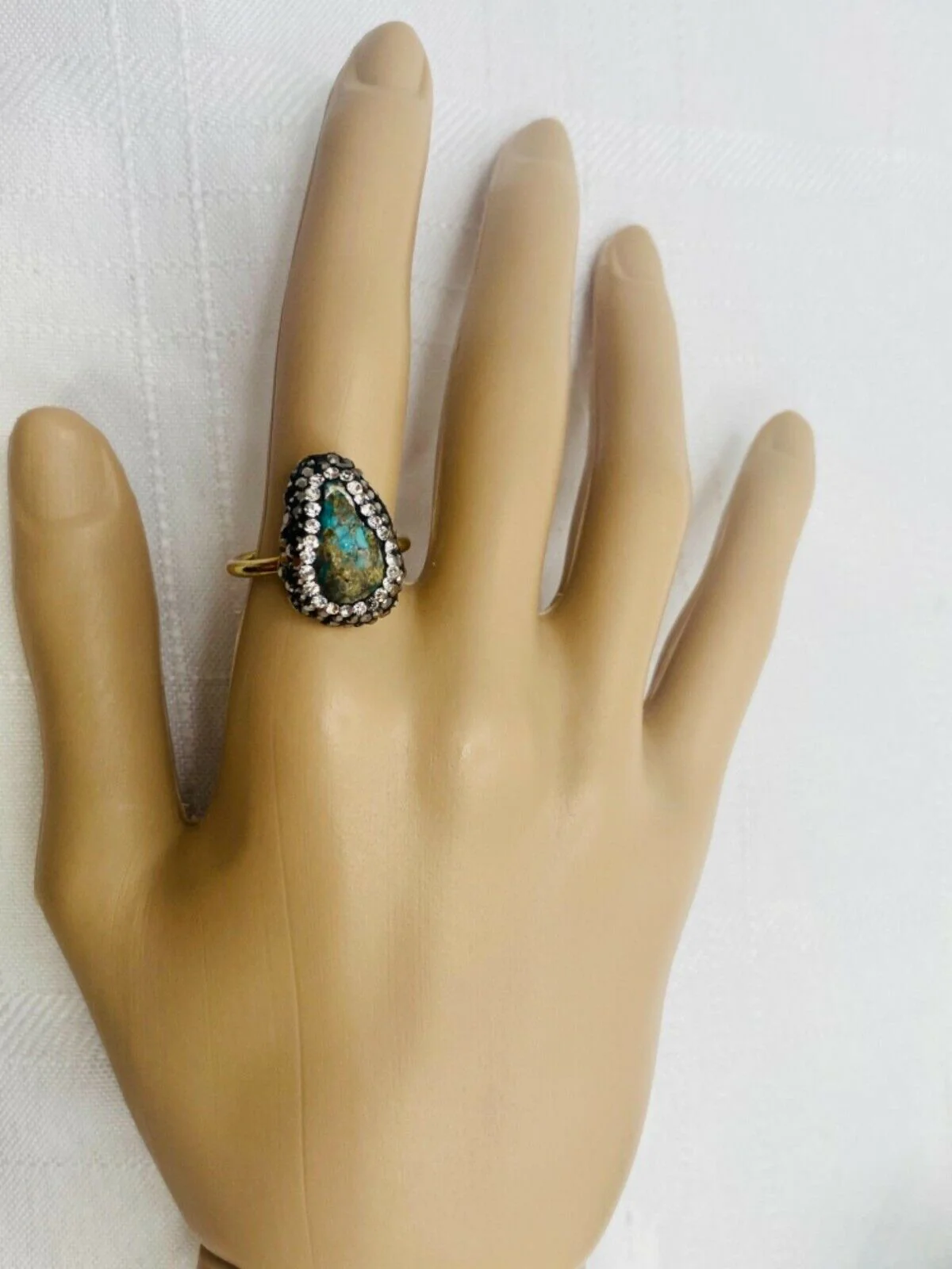 Natural Unpolished Turquoise Sparkling 925 Silver Ring Size7. 5 - Image 2