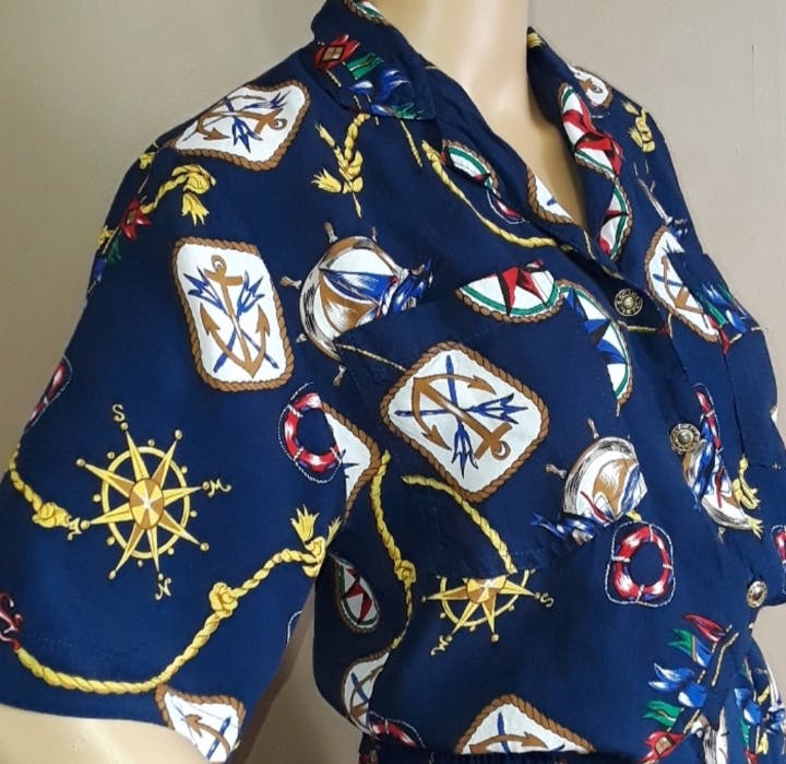 90's Nautical Print Cotton Two Piece Skirt and Blouse Set by Plum - Image 5