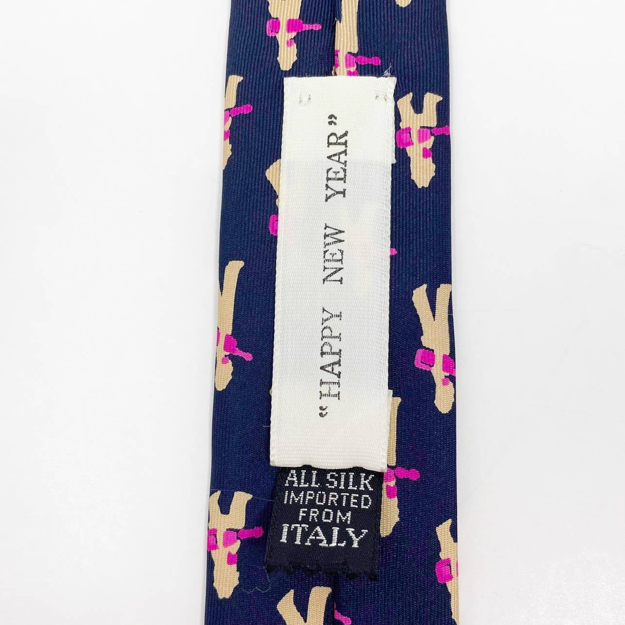 Navy Blue "happy New Year" 100% Silk Fine Novelty Tie by Allyn - Image 3