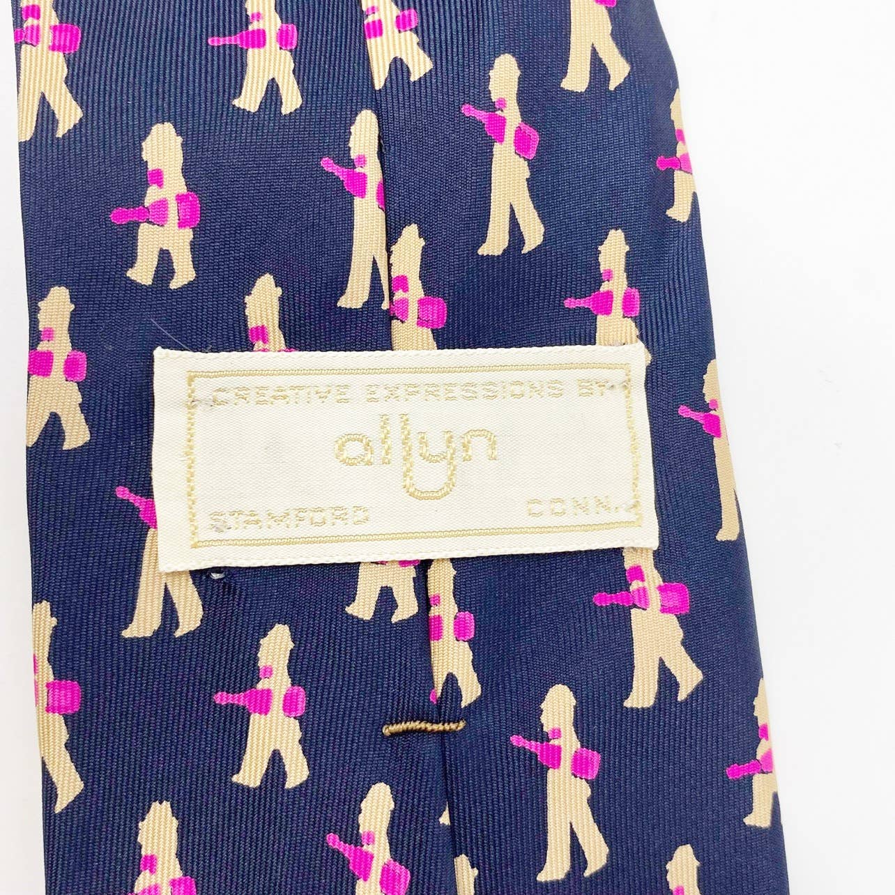Navy Blue "happy New Year" 100% Silk Fine Novelty Tie by Allyn - Image 5