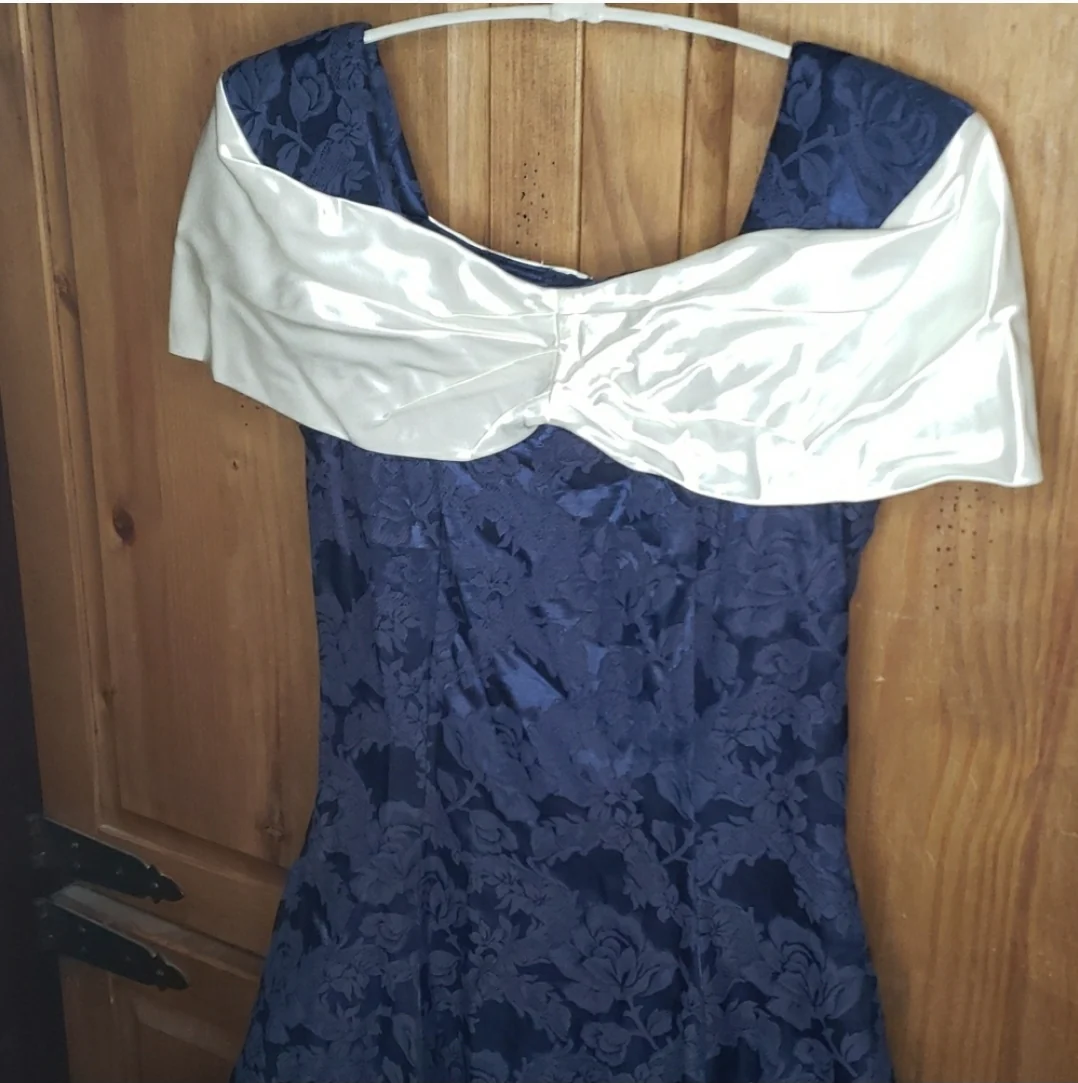 Navy Blue Jacquard Dress By Dress by Choice California - Image 6