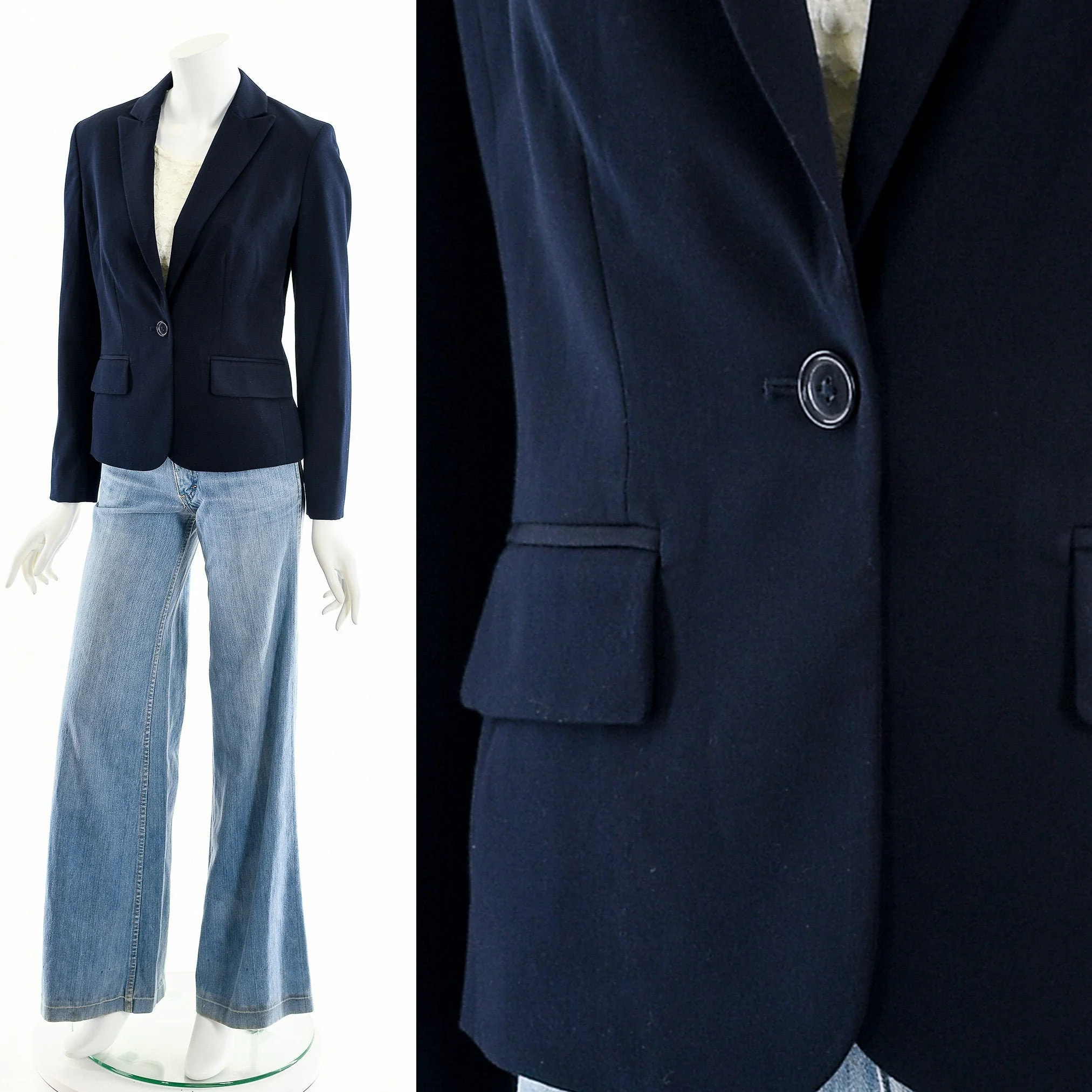 Navy Blue Tailored Women's Blazer Jacket by Anne Klein - Image 3