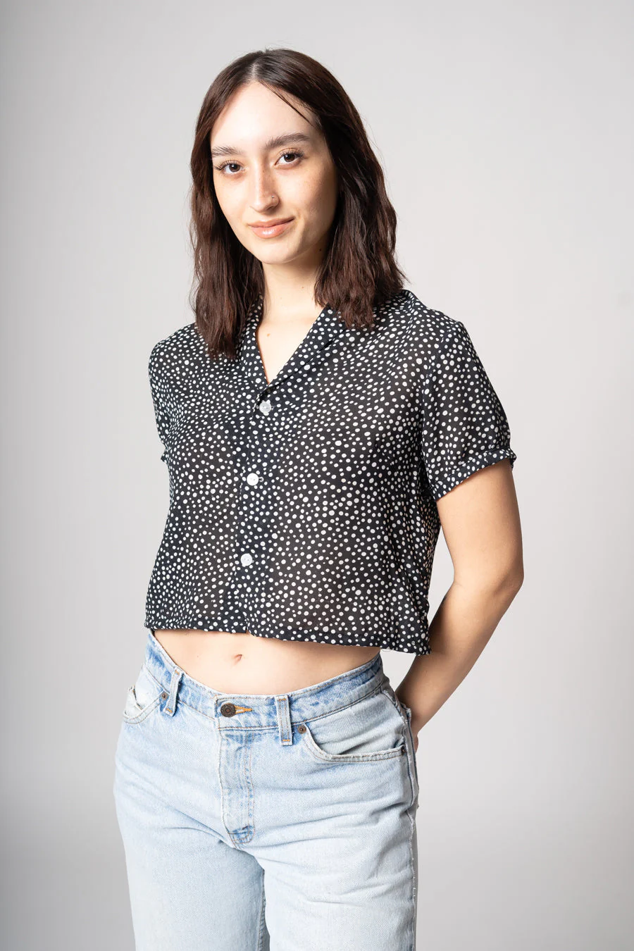 Navy Dop Crop Top - Image 3