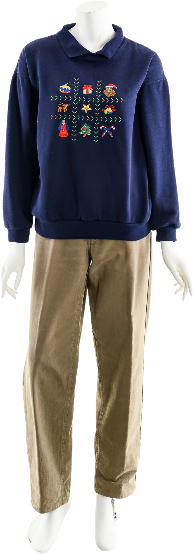 Navy Embroidered Christmas Crewneck Sweater by Active Exchange