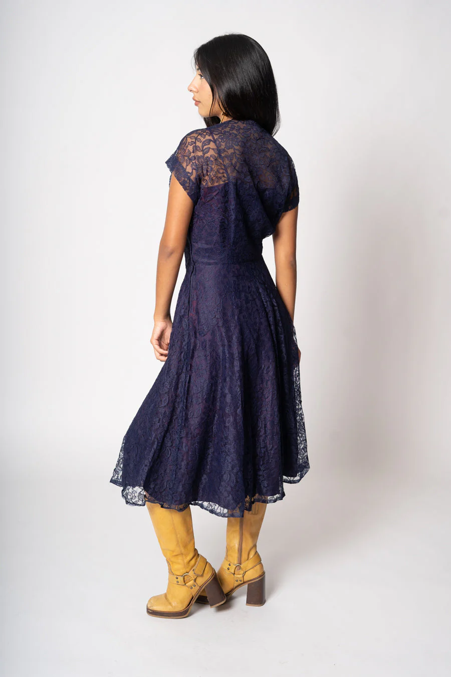 Navy Lace and Tafetta Dress by Du Barry - Image 2