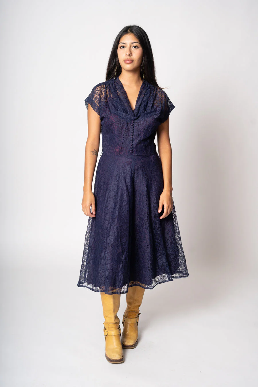 Navy Lace and Tafetta Dress by Du Barry - Image 4