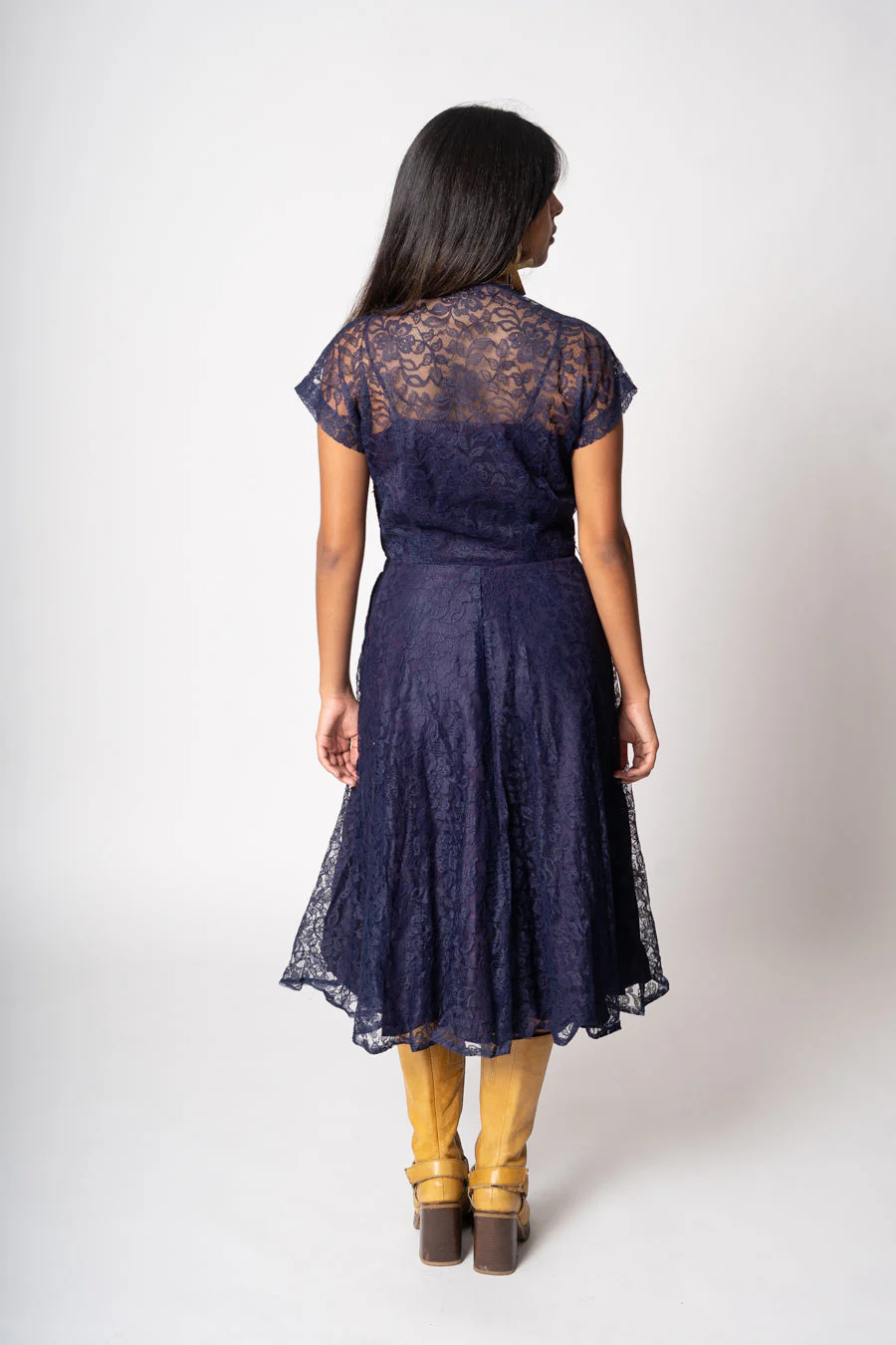 Navy Lace and Tafetta Dress by Du Barry - Image 5