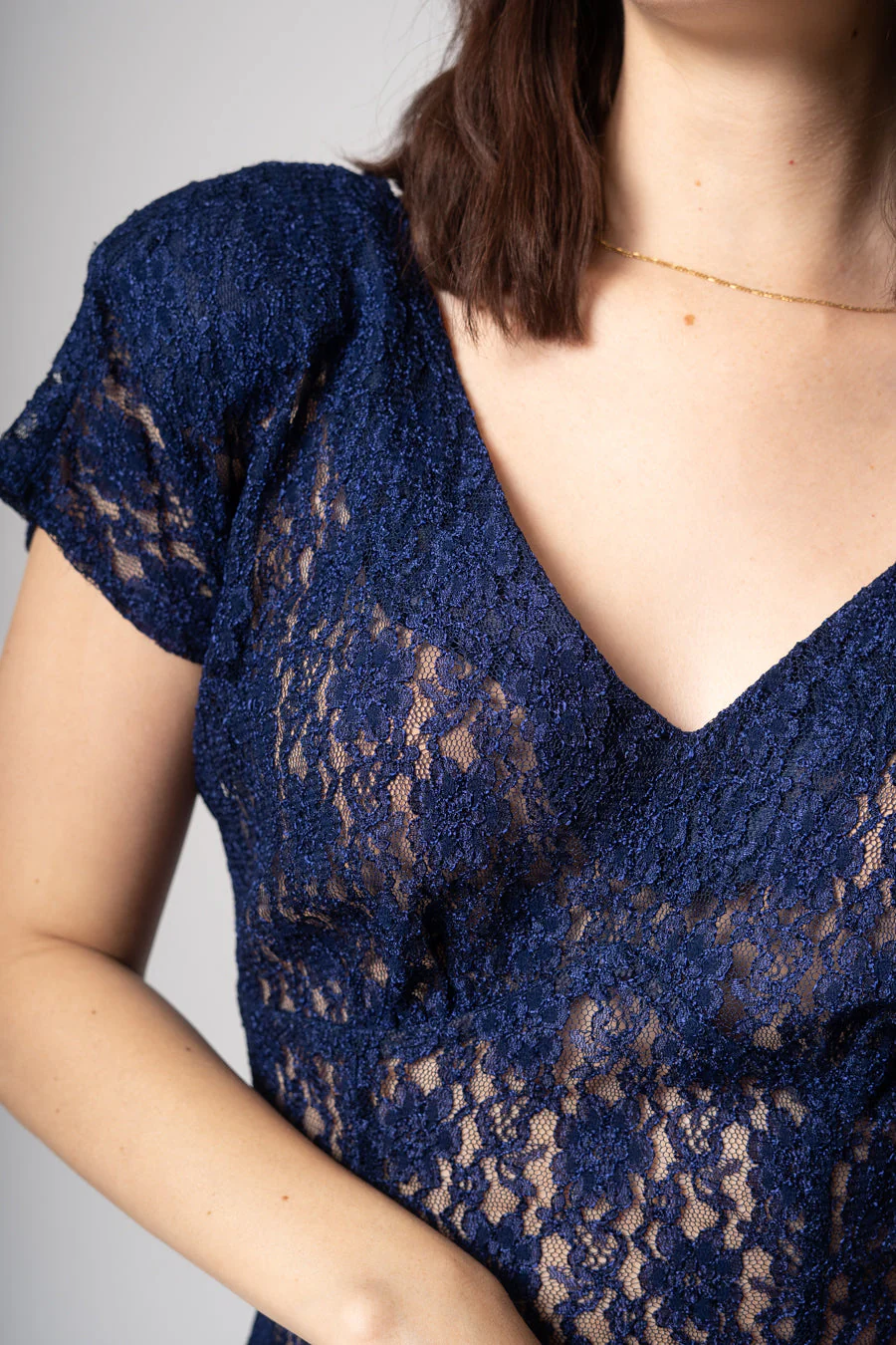 Navy Lace Skater Dress - Image 3