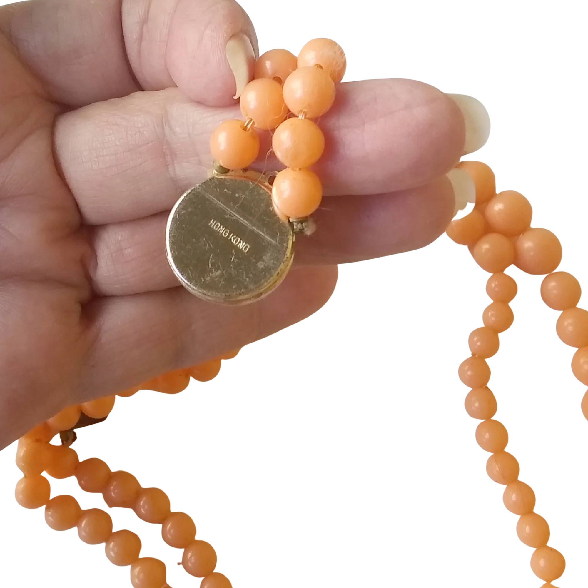 Necklace 2 Strand Soft Orange Beads Hong Kong - Image 2