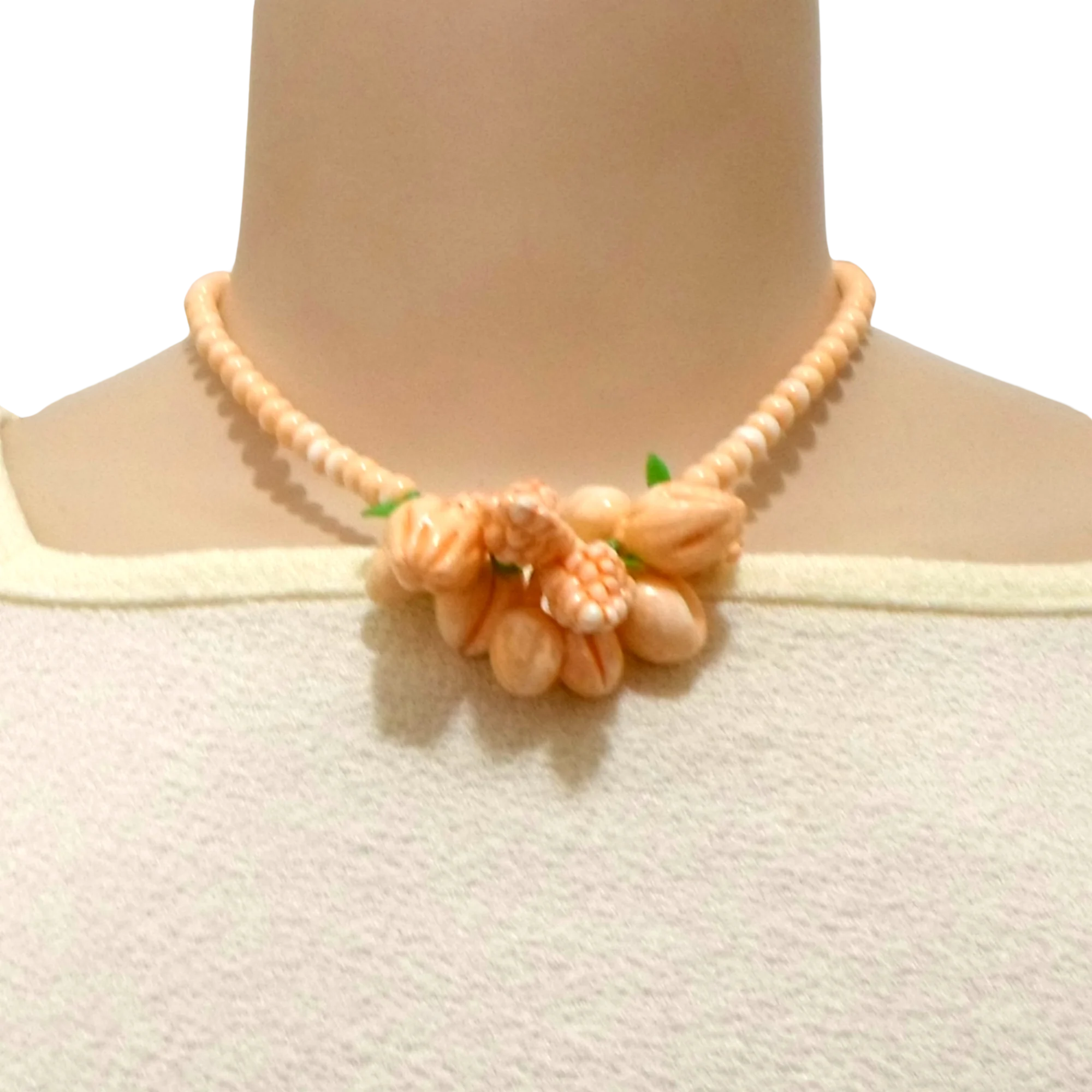 Necklace Beaded Fruit Peach Apricot Color