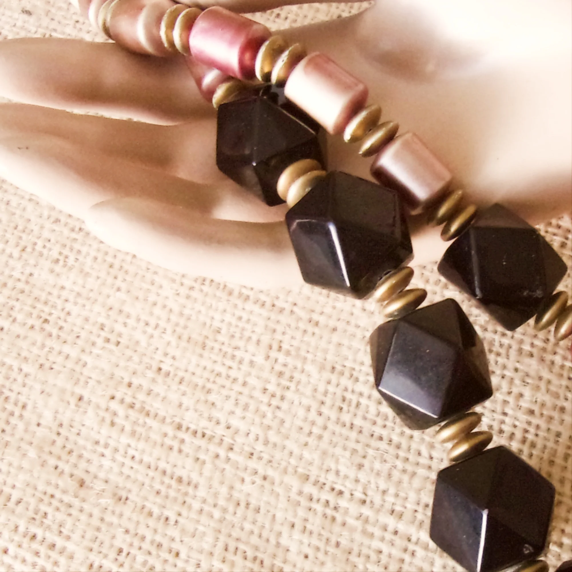 Necklace Black Bronzetone Raspberry Big Beads - Image 4