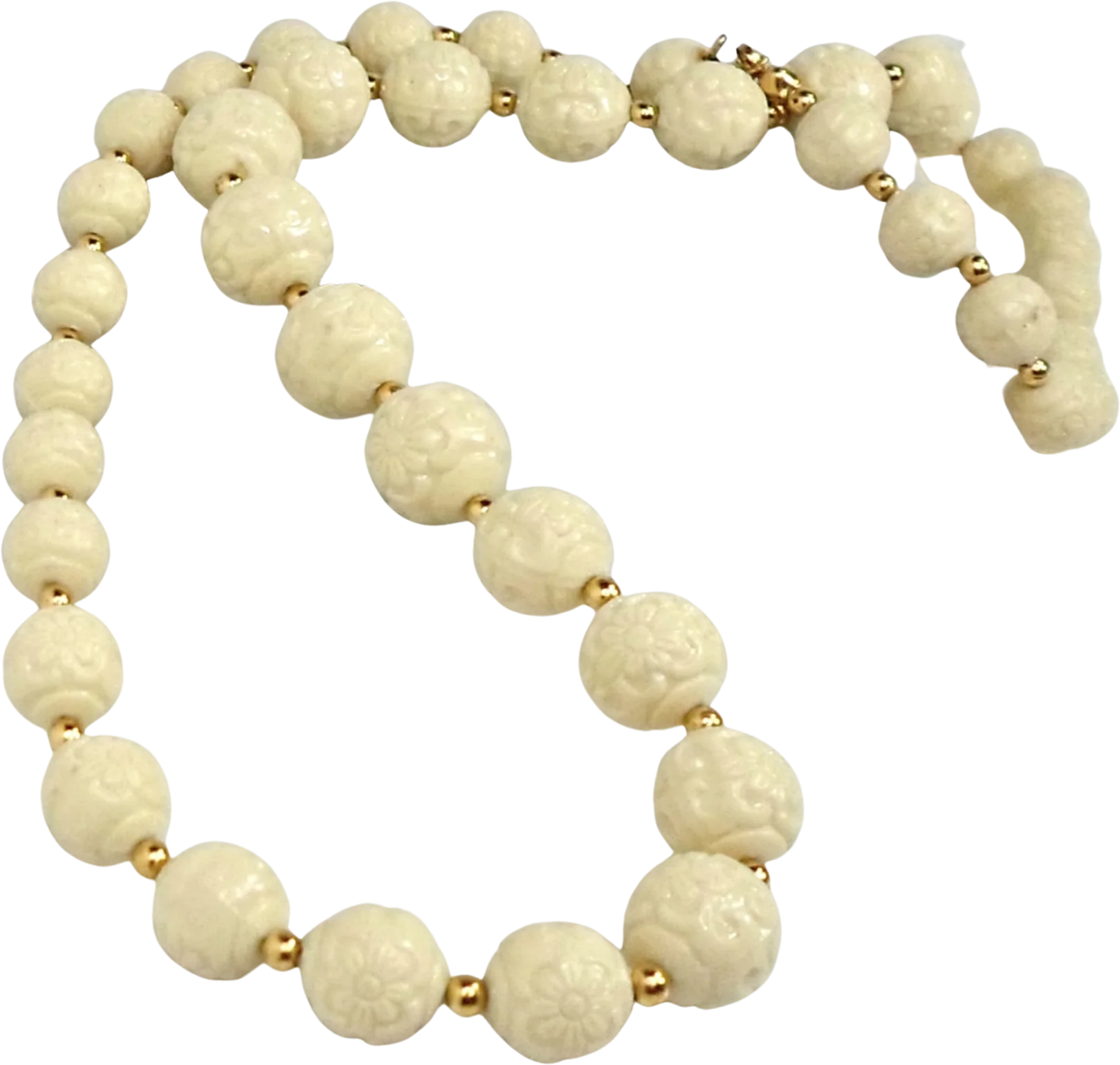 Necklace Floral Cream Beads With Goldtone By Trifari