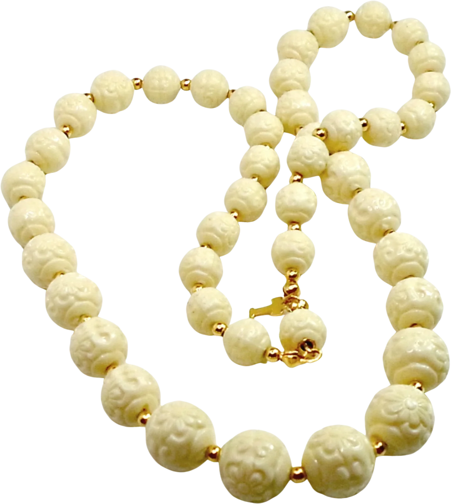Necklace Floral Cream Beads With Goldtone By Trifari - Image 2