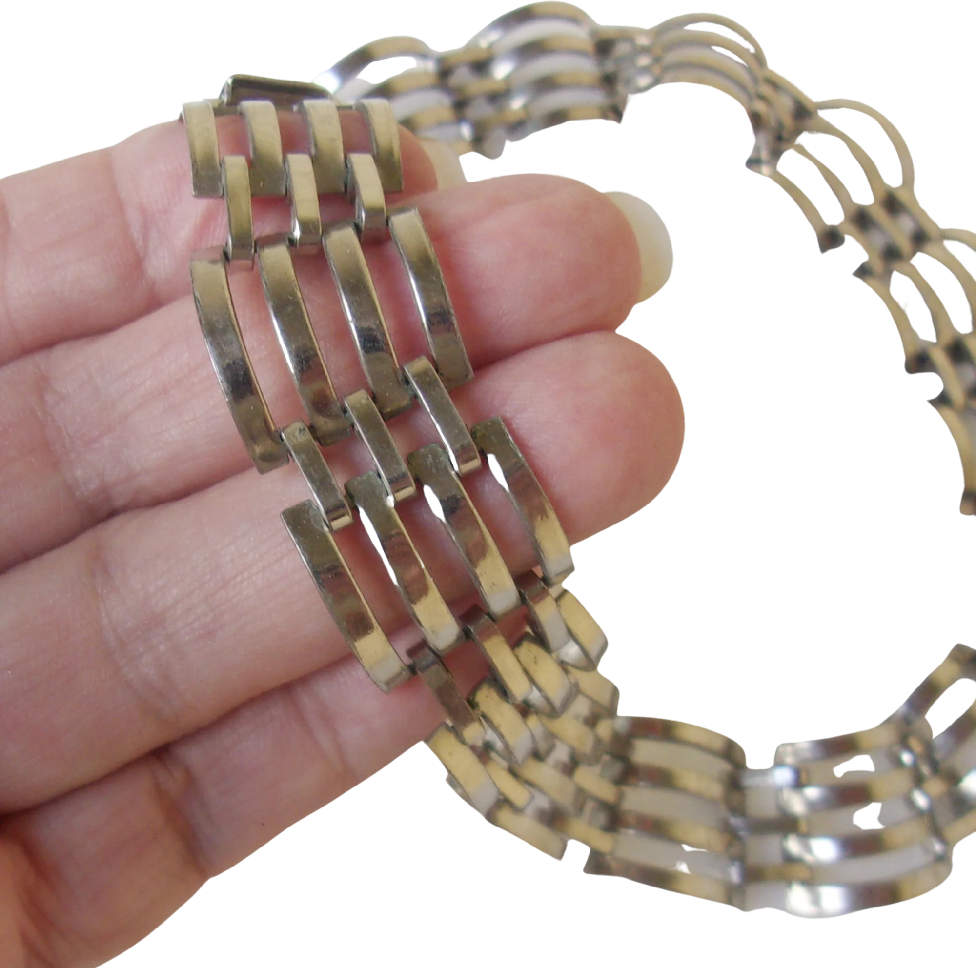 Necklace Gate Links Silvertone Choker - Image 2