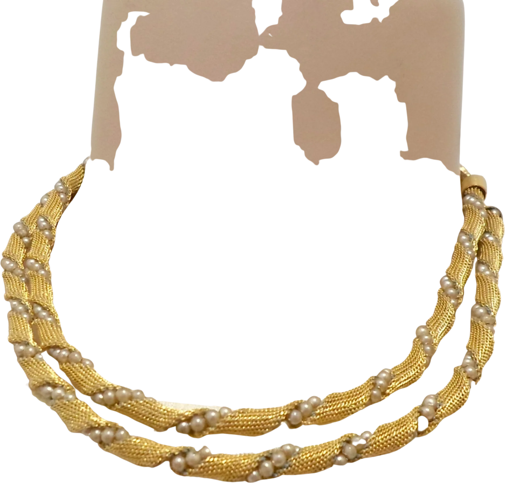 Necklace Goldtone Mesh 2 Strands Seed Pearls Japan By Japan - Image 3