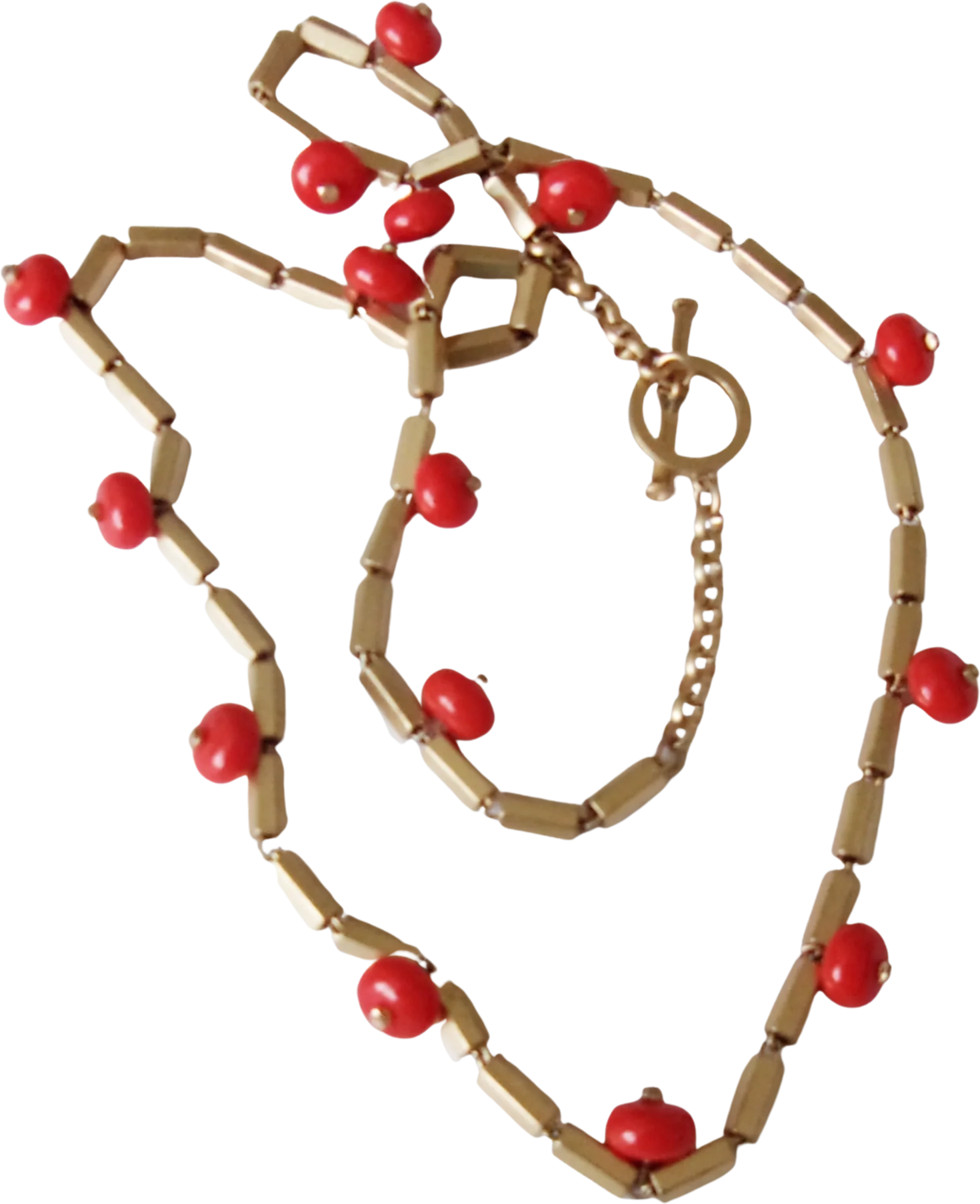 Necklace Hexagonal Chain Links Orange Beads