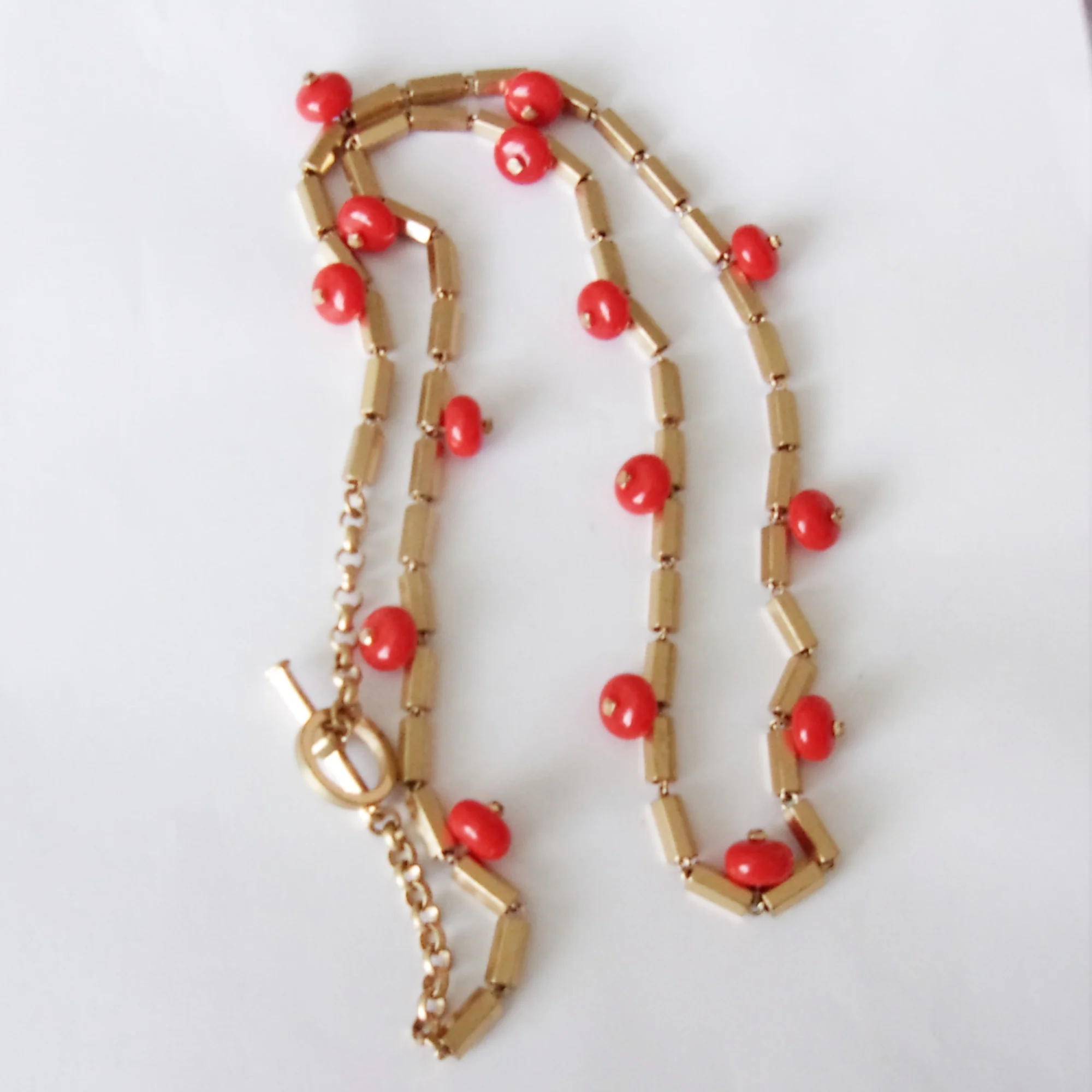 Necklace Hexagonal Chain Links Orange Beads - Image 3