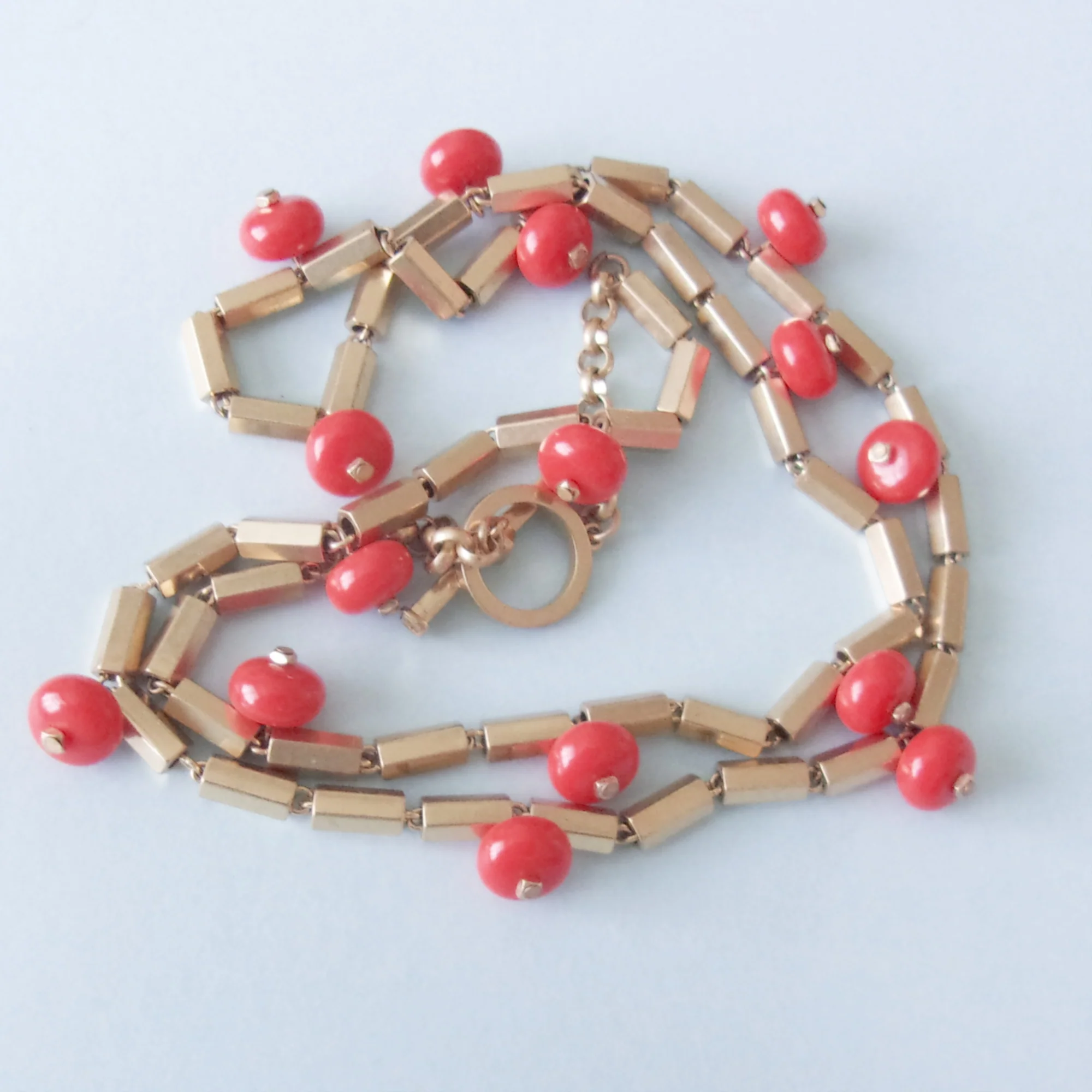 Necklace Hexagonal Chain Links Orange Beads - Image 4