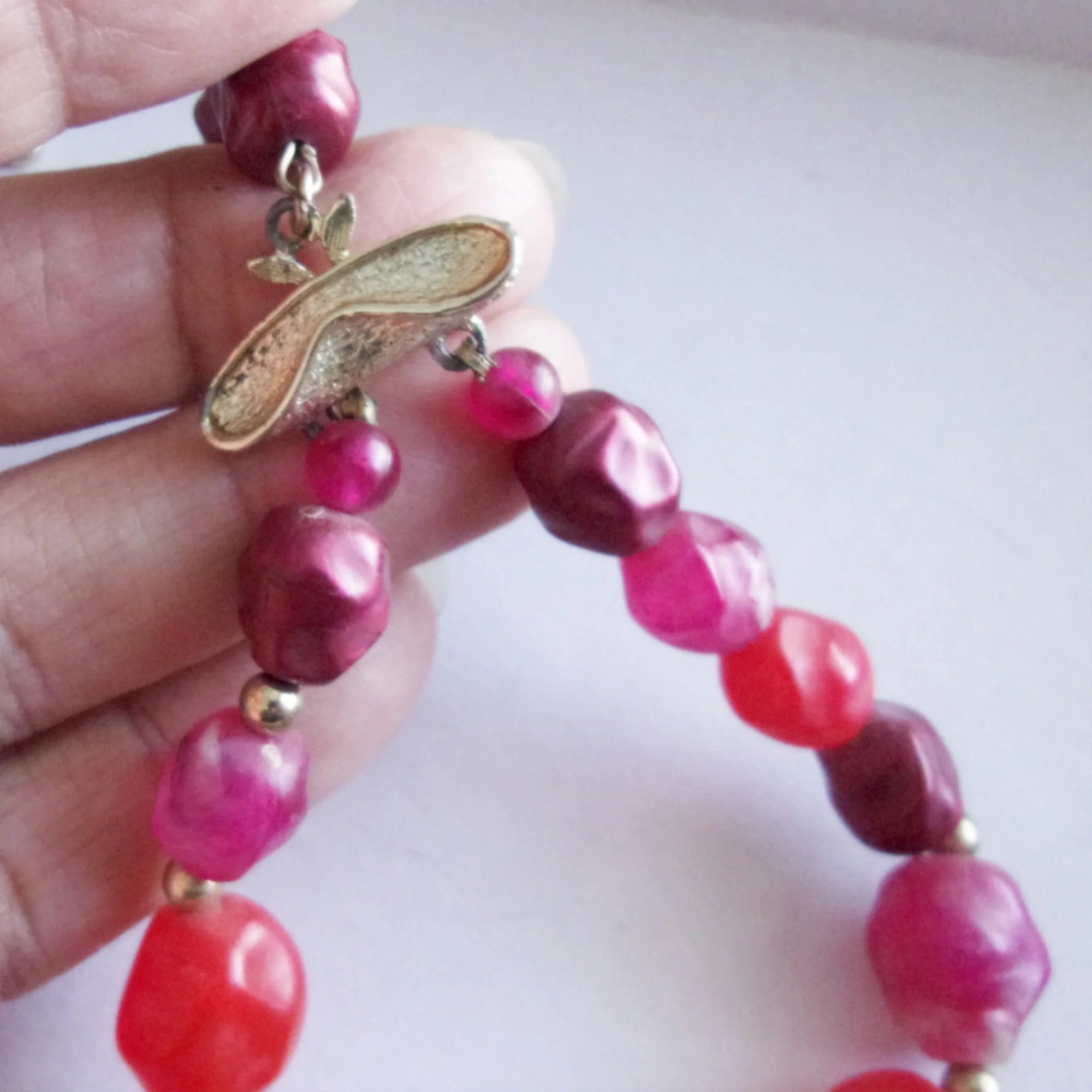 Necklace Pink Raspberry Lilac Lucite Bead 2 Strand By Coro - Image 5