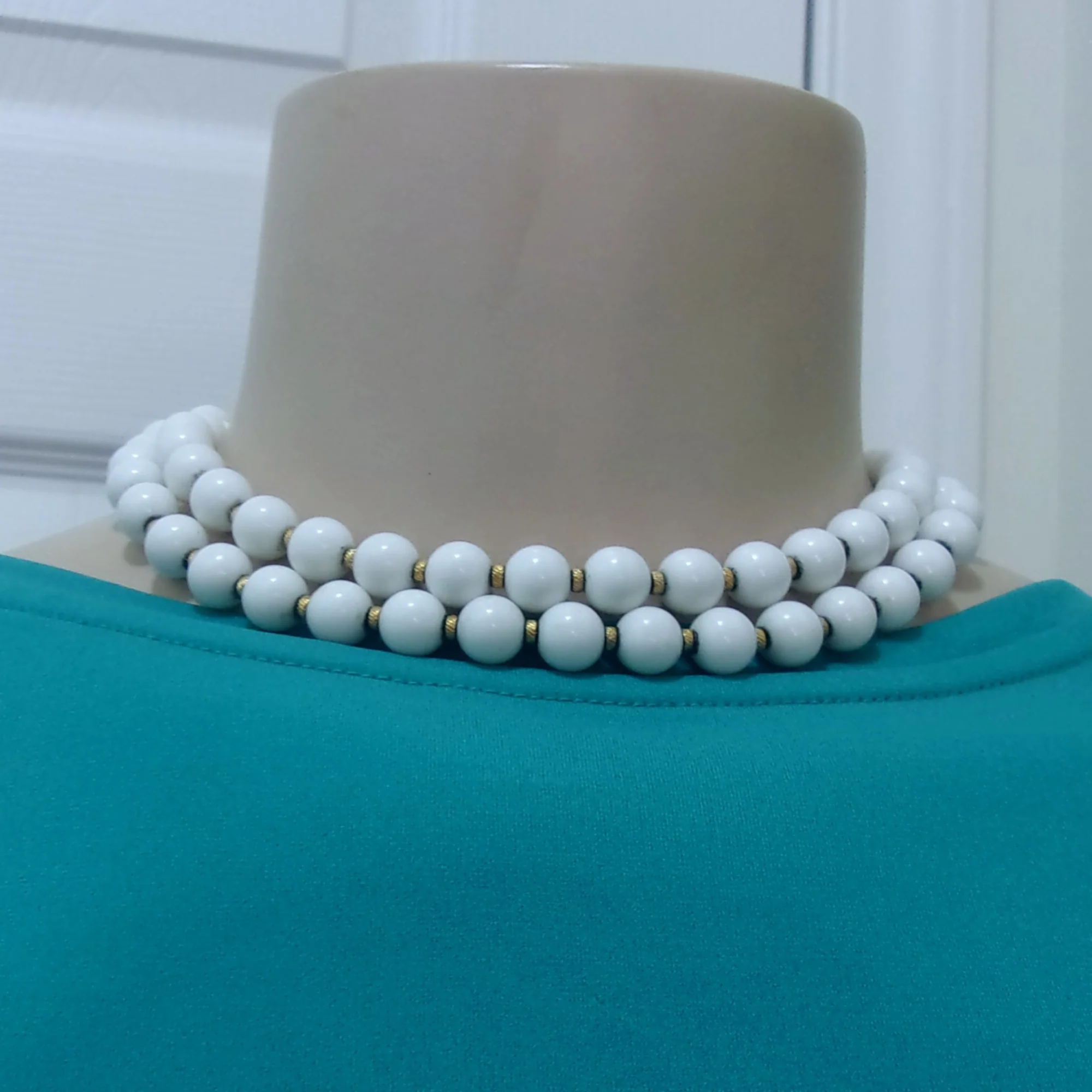 Necklace White Beads Goldtone Accents By Monet - Image 3