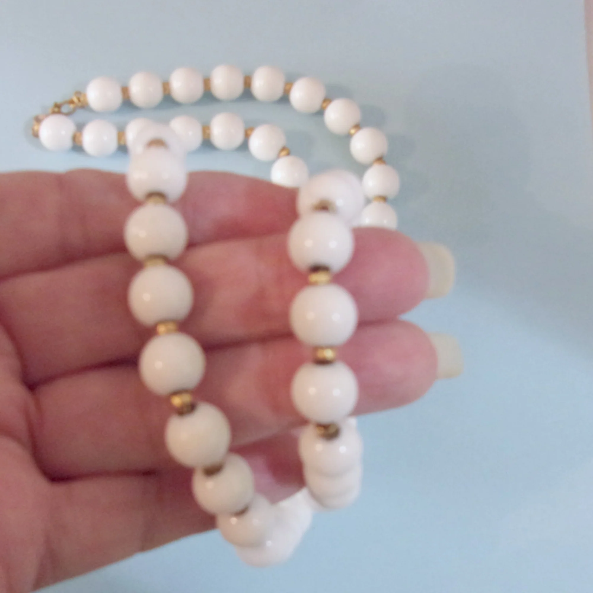 Necklace White Beads Goldtone Accents By Monet - Image 4