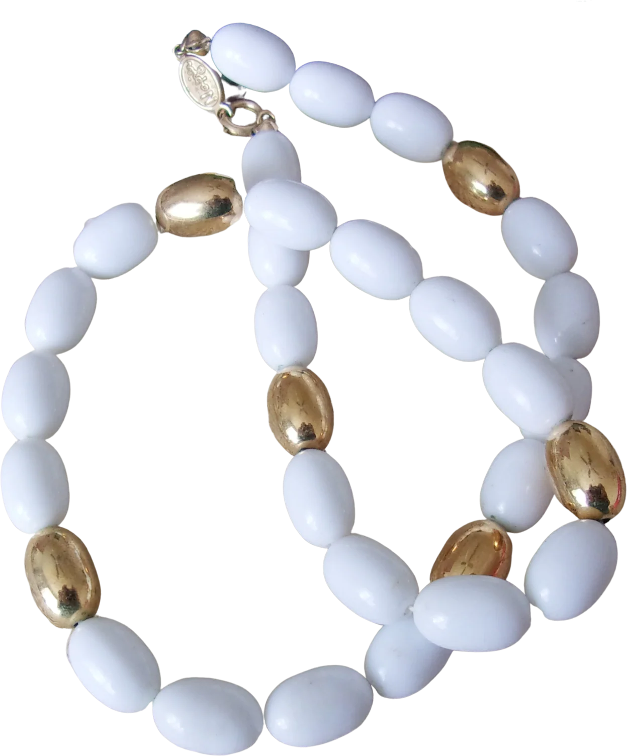 Necklace White Beads Goldtone Accents Choker By Napier