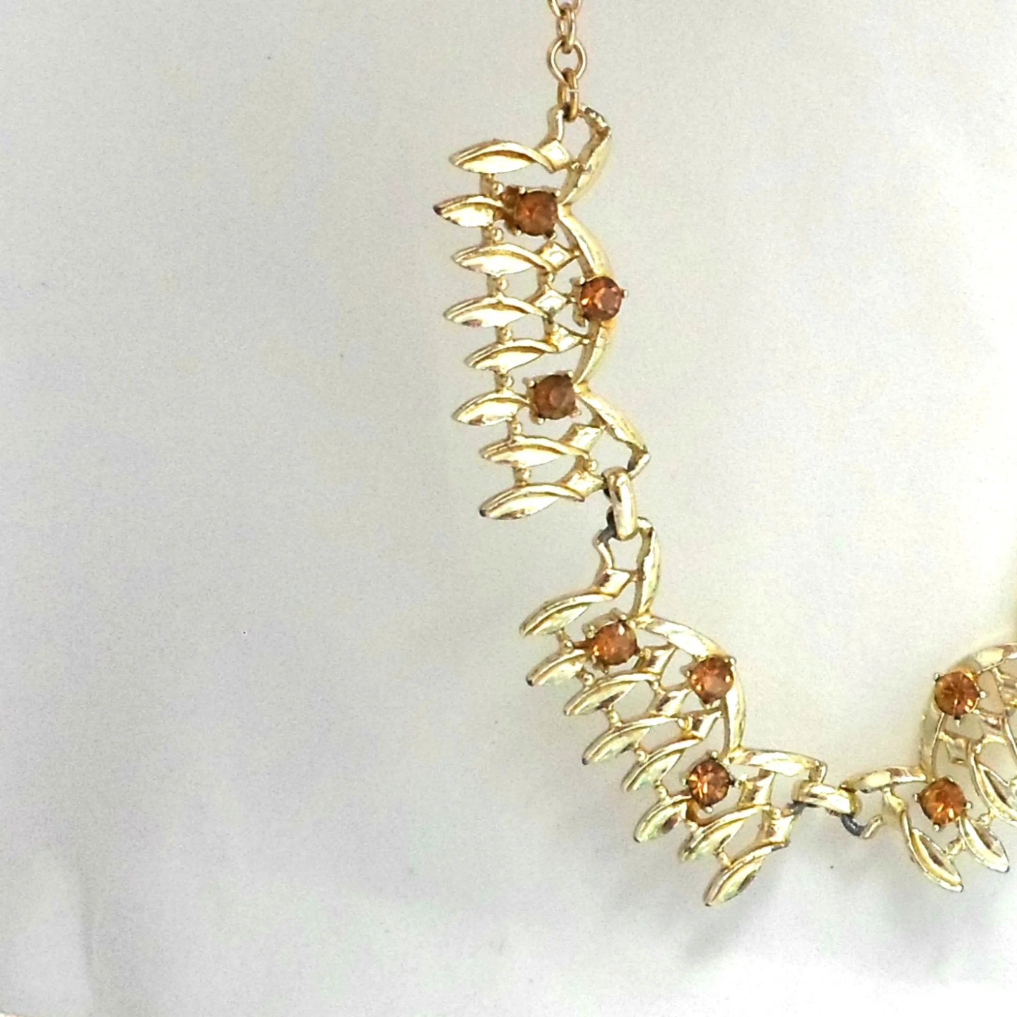 Necklace Yellow Rhinestones Openwork Goldtone By Coro - Image 4