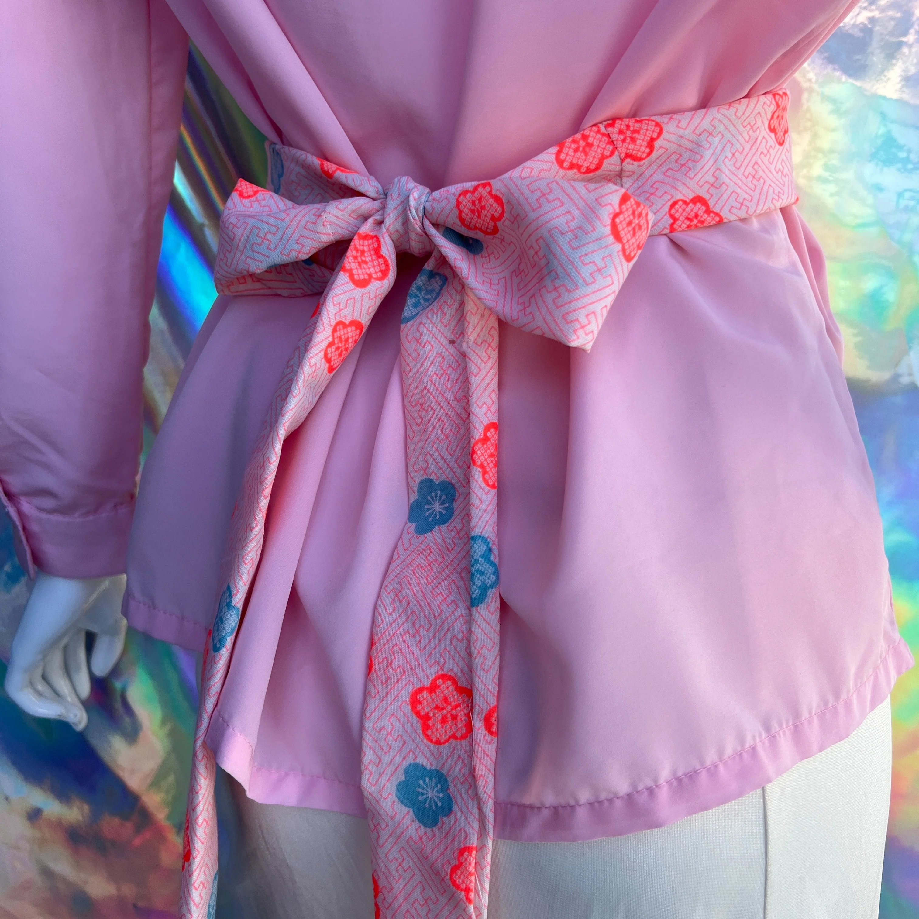 Neon Orange and Blue Abstract Floral Fabric Belt - Image 9
