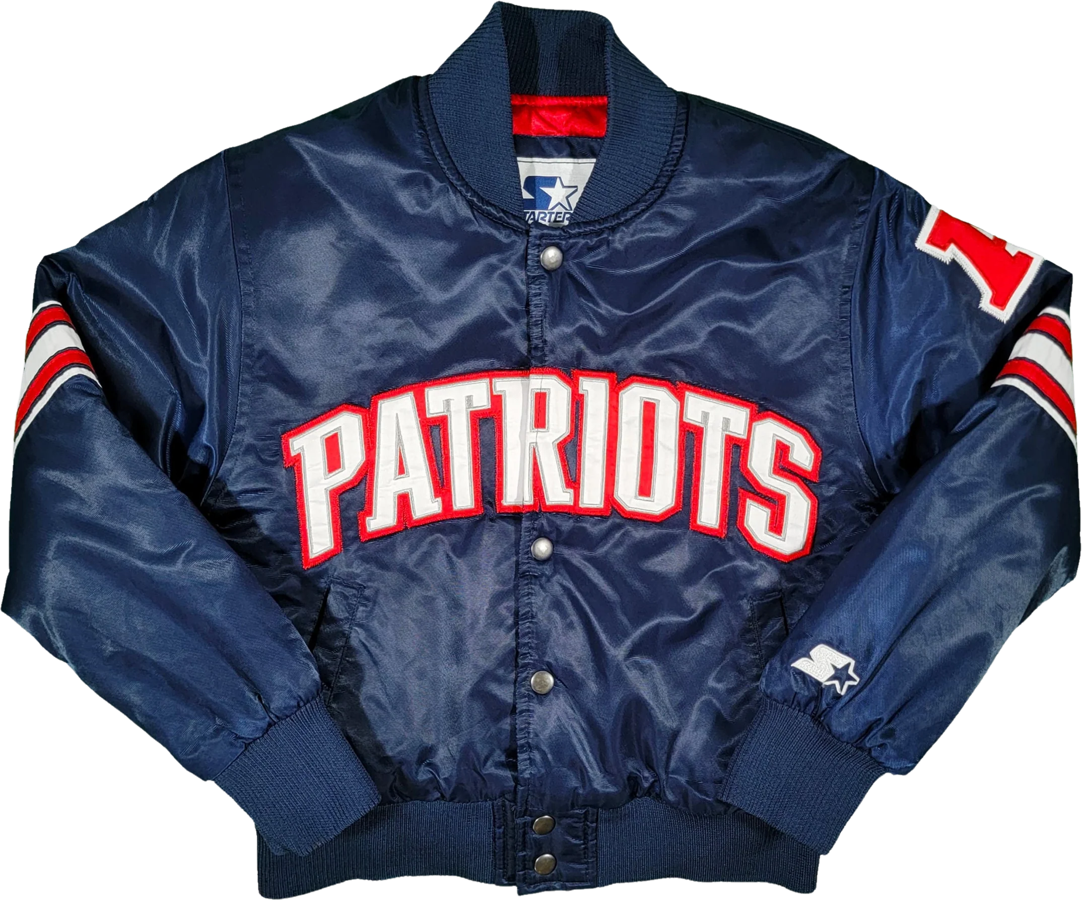 New England Patriots Youth Kid's Starter Satin Bomber Jacket Nfl Football Navy Blue Red Coat Stitched Size Youth Small by Starter