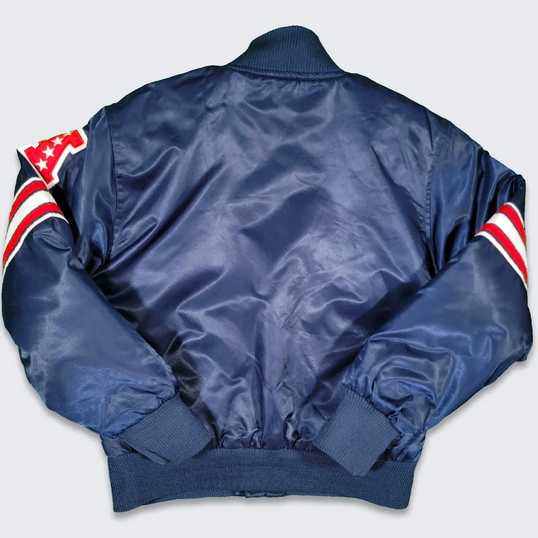 New England Patriots Youth Kid's Starter Satin Bomber Jacket Nfl Football Navy Blue Red Coat Stitched Size Youth Small by Starter - Image 2