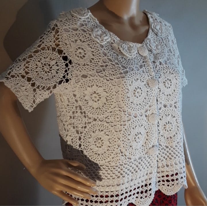 90's Crocheted Short Sleeve Cardigan by Nicole Marie - Image 3