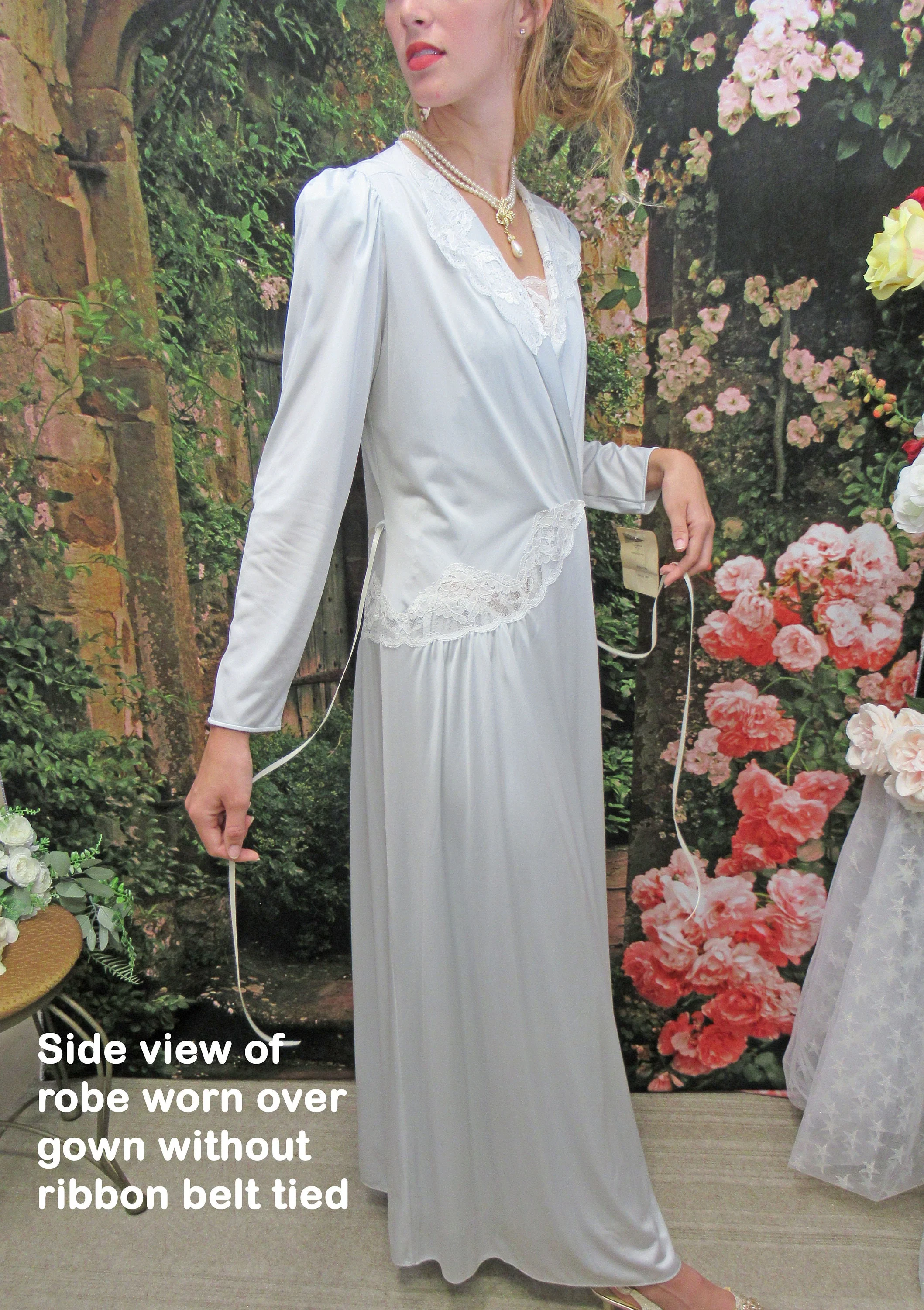 Nightgown Robe Set Shadowline Crisscross Strap A-Line Long Nightgown and Wrap Robe Pastel Gray 1987 Made Usa by Shadowline - Image 2