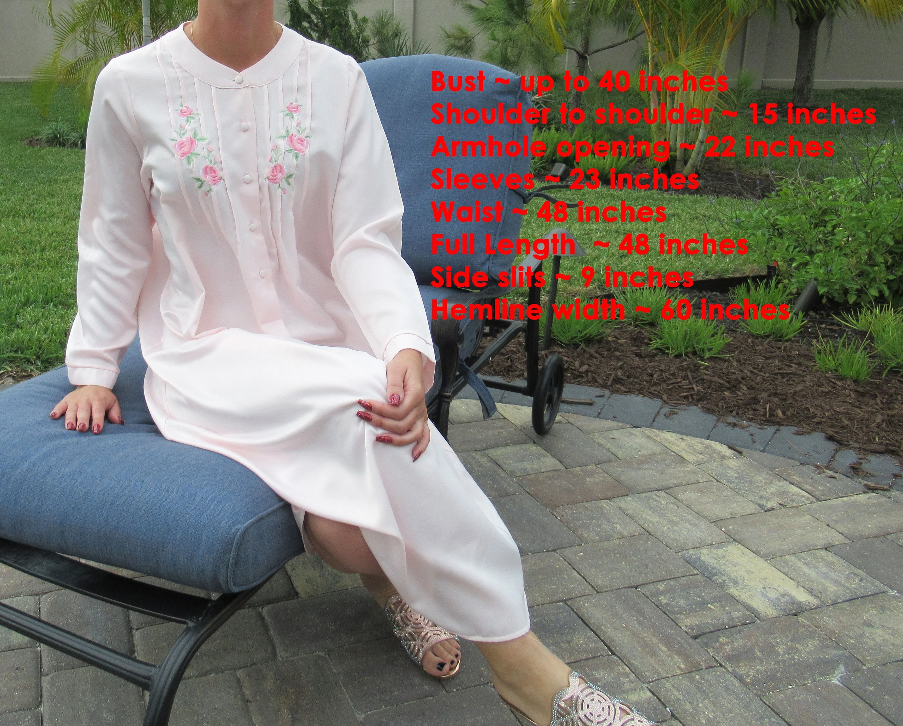 Nightgown W Pastel Pink Nylon Shadowline Floral Embroidery Yoke Long Sleeves Soft and Cozy Fabric Vintage by Shadowline - Image 3