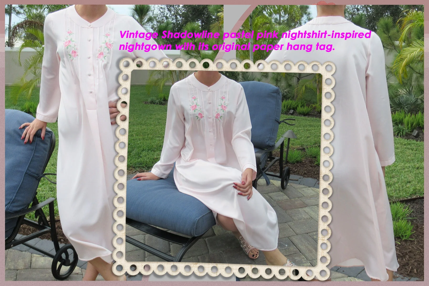 Nightgown W Pastel Pink Nylon Shadowline Floral Embroidery Yoke Long Sleeves Soft and Cozy Fabric Vintage by Shadowline - Image 4