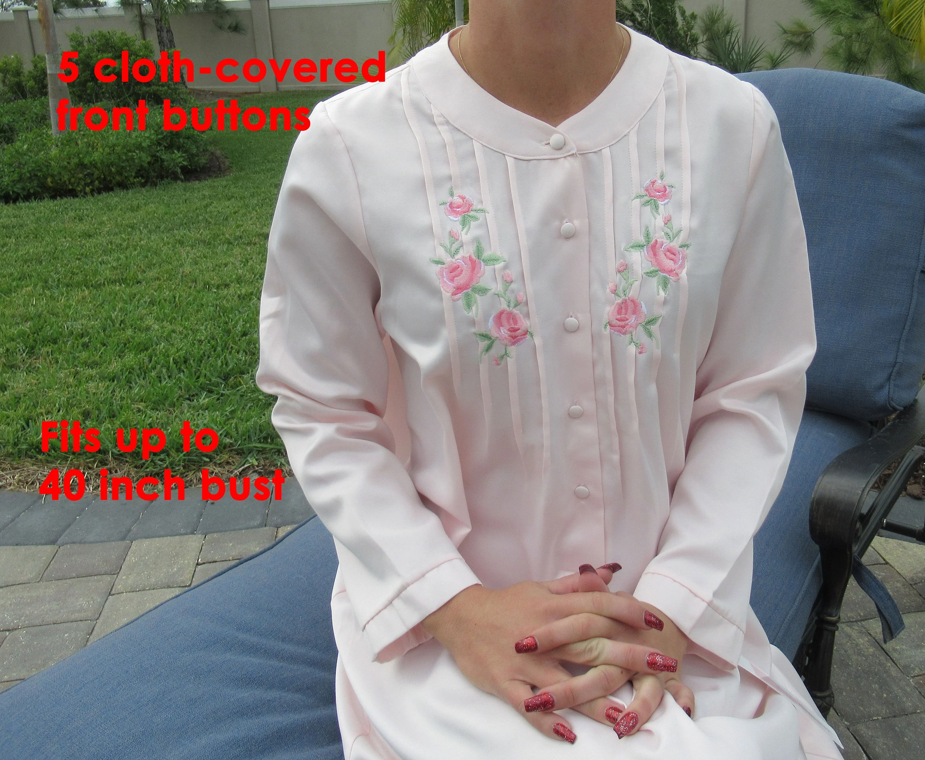 Nightgown W Pastel Pink Nylon Shadowline Floral Embroidery Yoke Long Sleeves Soft and Cozy Fabric Vintage by Shadowline - Image 5
