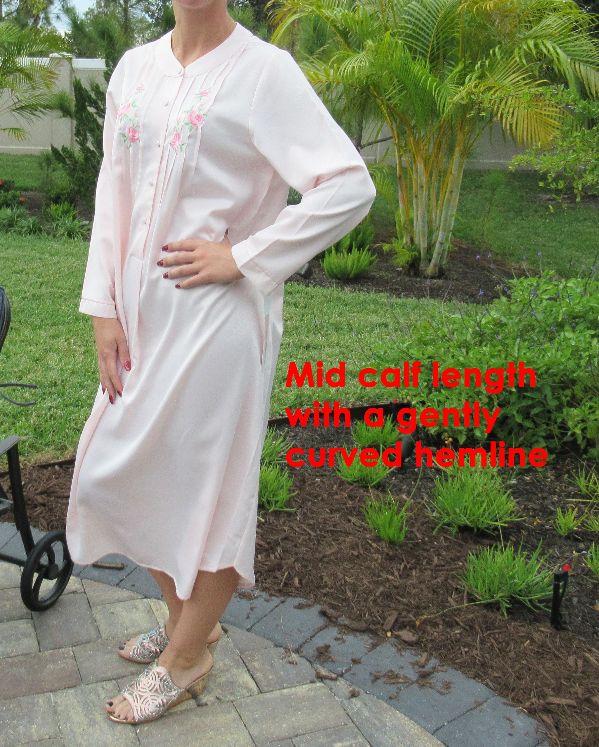 Nightgown W Pastel Pink Nylon Shadowline Floral Embroidery Yoke Long Sleeves Soft and Cozy Fabric Vintage by Shadowline - Image 7