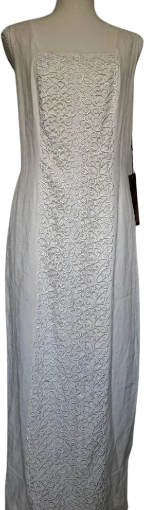 Nos Vintage 90s Carole Little Off White Linen Crochet Dress by Carole Little