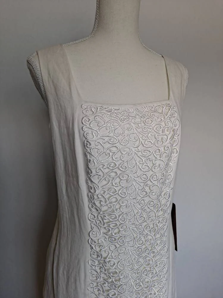 Nos Vintage 90s Carole Little Off White Linen Crochet Dress by Carole Little - Image 2