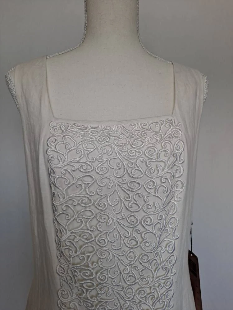 Nos Vintage 90s Carole Little Off White Linen Crochet Dress by Carole Little - Image 4