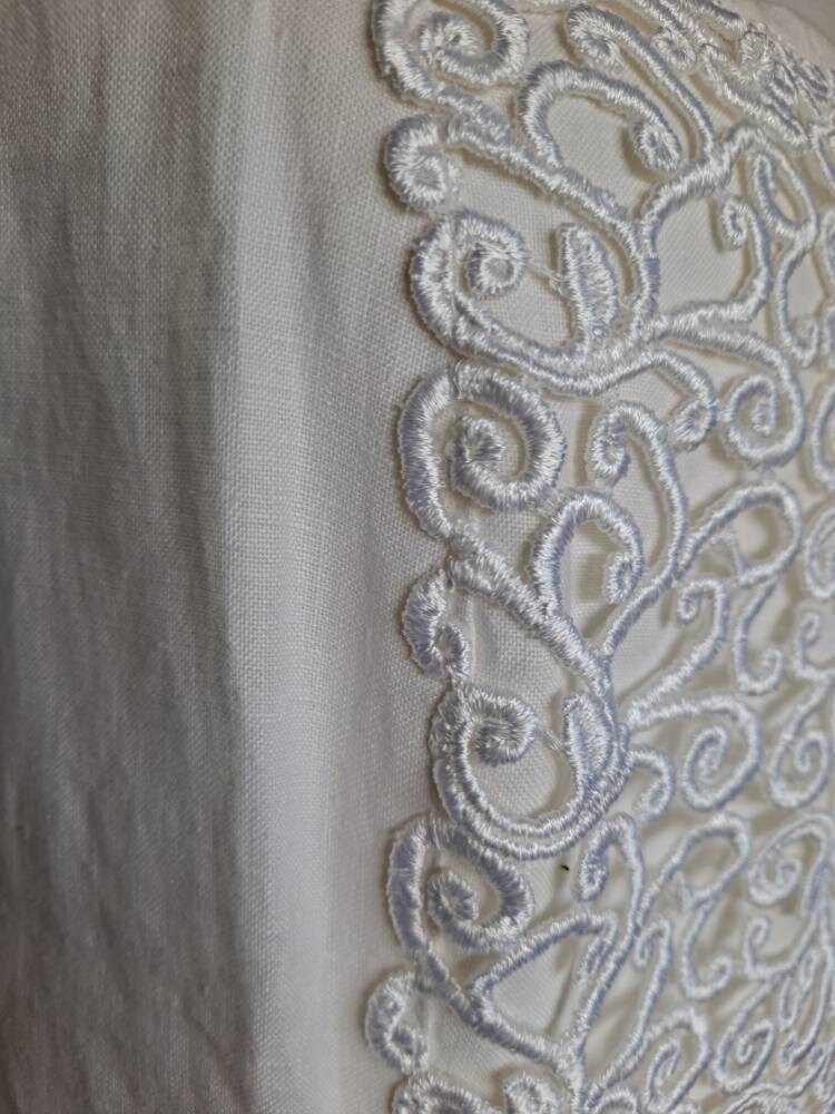 Nos Vintage 90s Carole Little Off White Linen Crochet Dress by Carole Little - Image 7