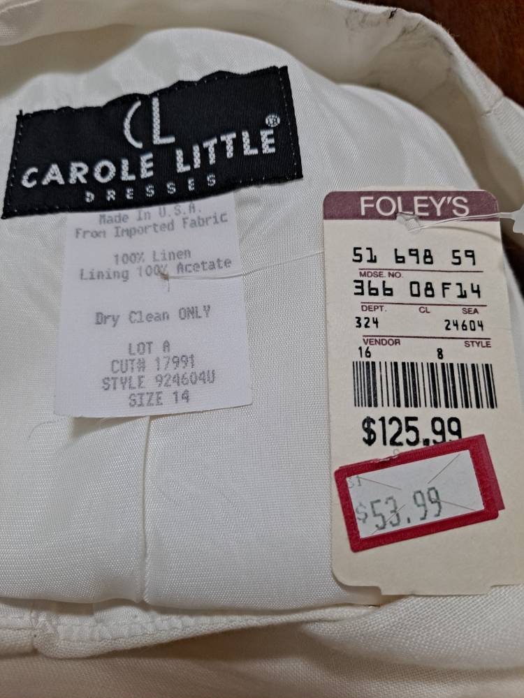 Nos Vintage 90s Carole Little Off White Linen Crochet Dress by Carole Little - Image 9