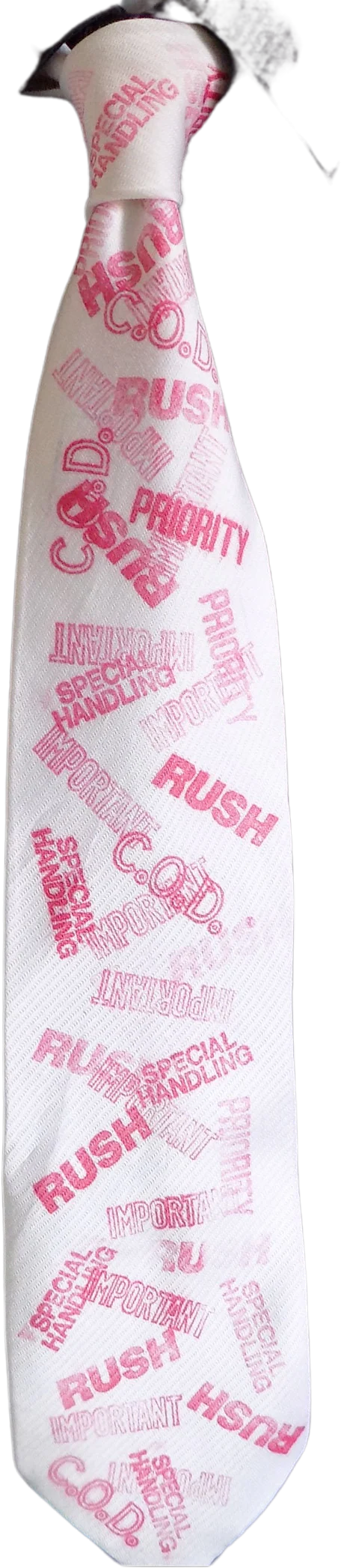 Novelty Hand Stamped Necktie with The Words Urgent Special Handling Rush Important Priority