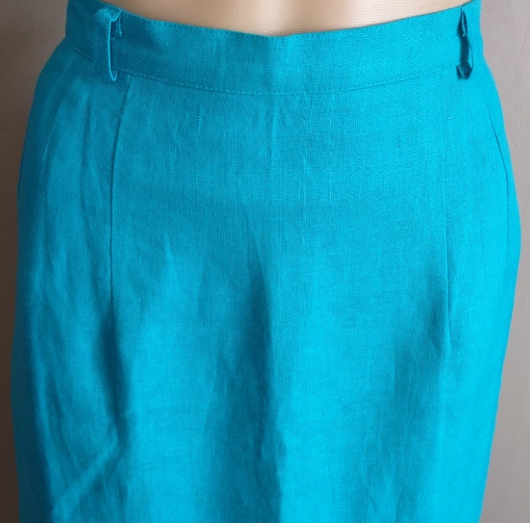 80's Teal Linen Skirt by Sharon Young - Image 3
