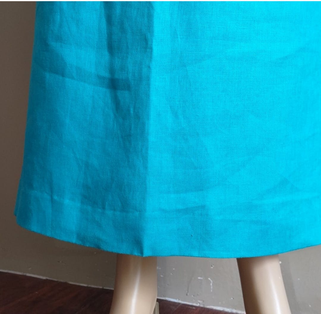 80's Teal Linen Skirt by Sharon Young - Image 4