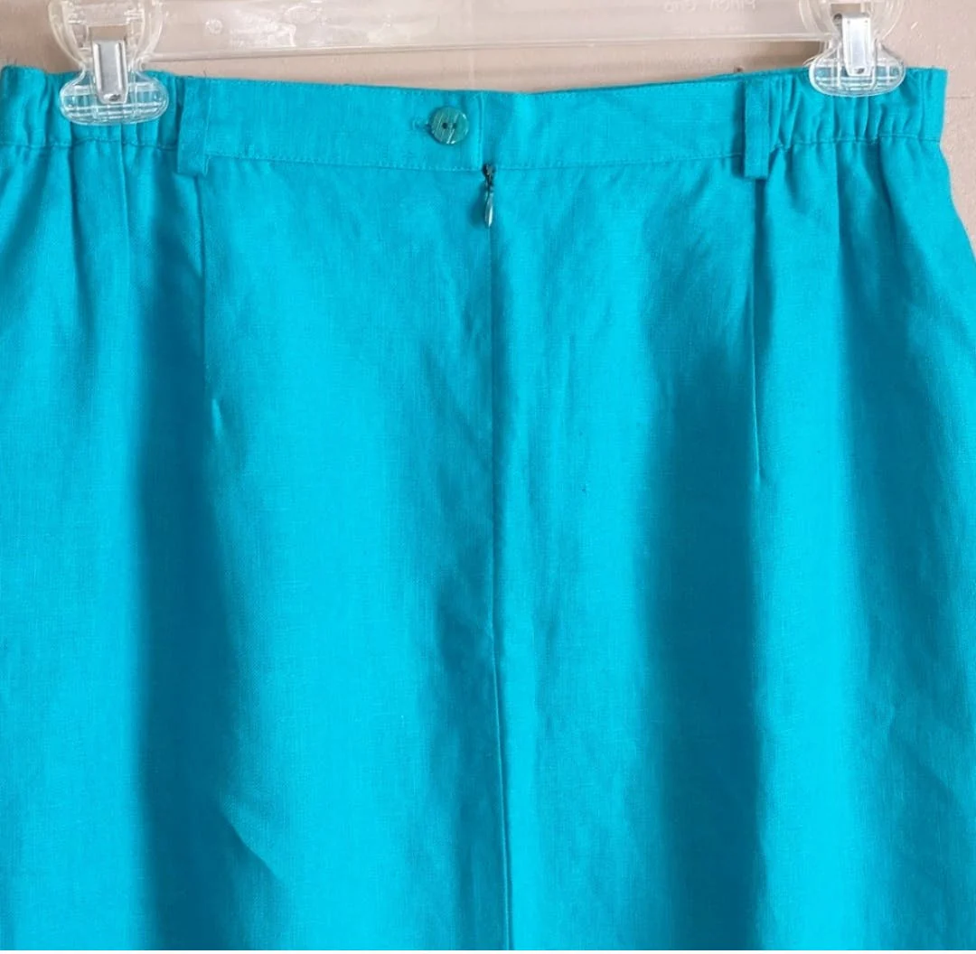80's Teal Linen Skirt by Sharon Young - Image 6