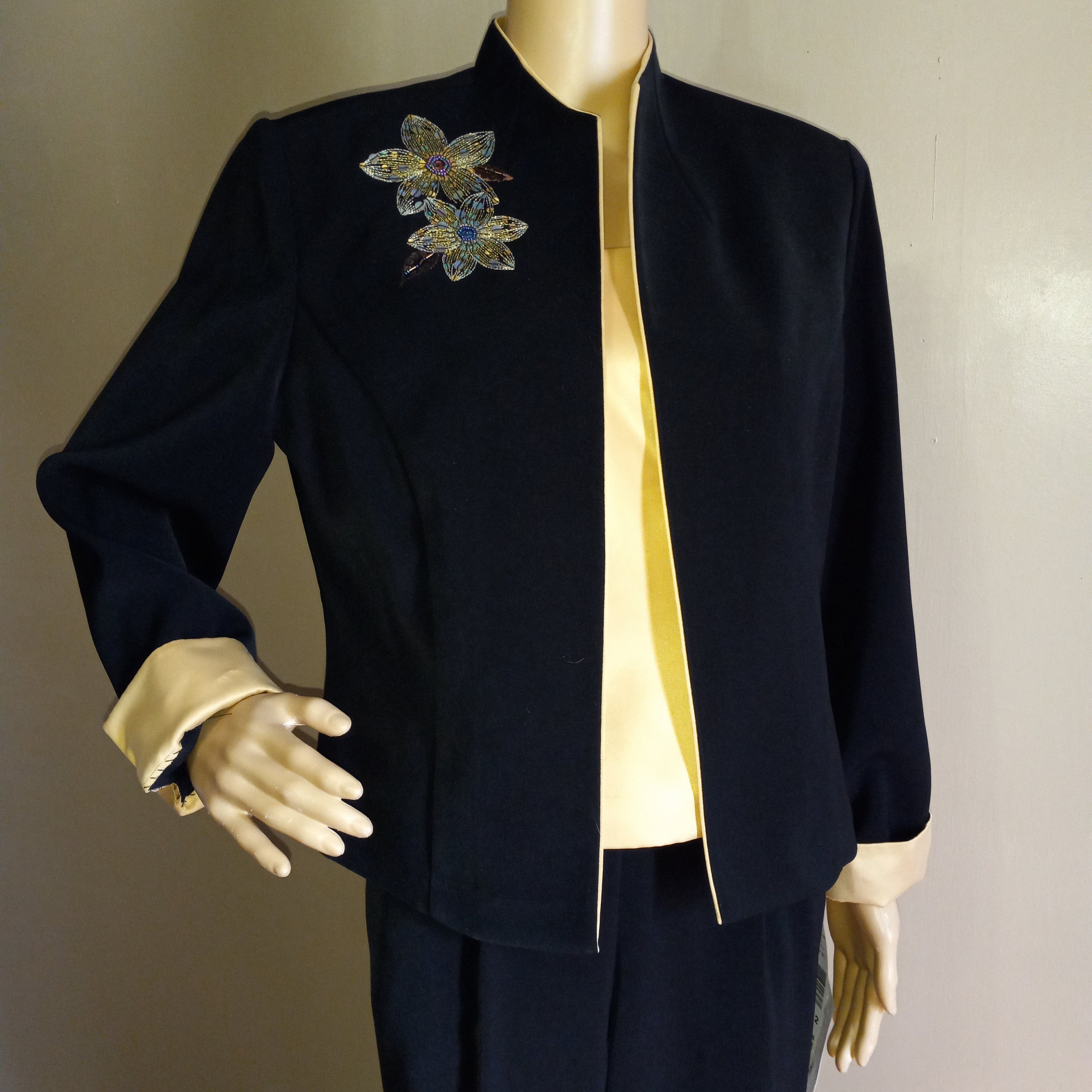 90’s 3 Piece Polyester Black Gold Pants Suit by Positive Attitude - Image 3