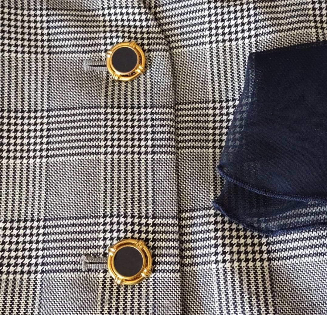 90's Navy Houndstooth Blazer by Le Suit Paris Ny - Image 9