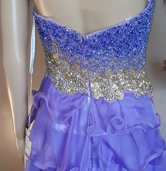 Strapless Purple Ruffled Gown by Sherri Hill - Image 5
