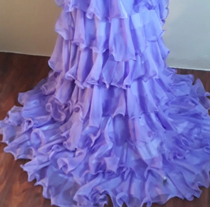 Strapless Purple Ruffled Gown by Sherri Hill - Image 6