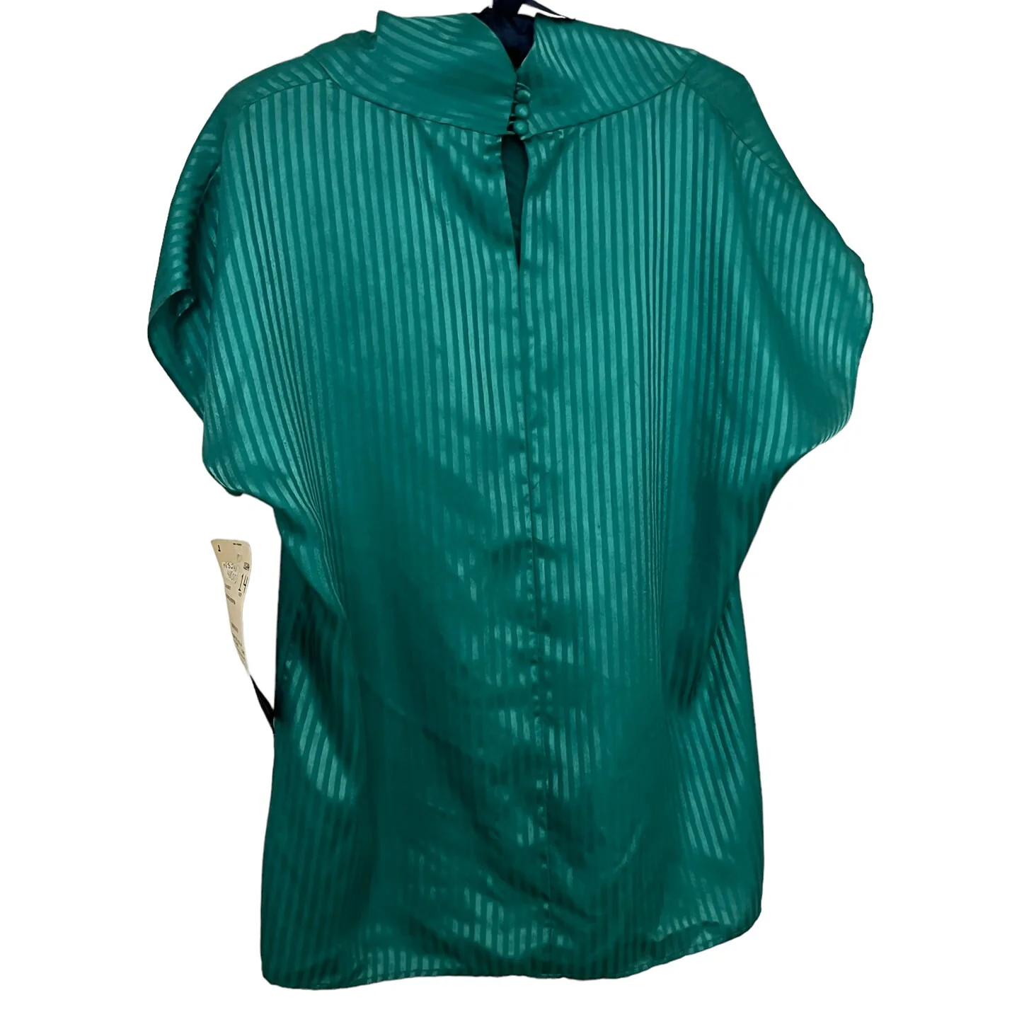 Nwt Vintage 80s James Kenrob Teal Green Cowl Neck Blouse Stripe 14 Med by Dalton - Image 2